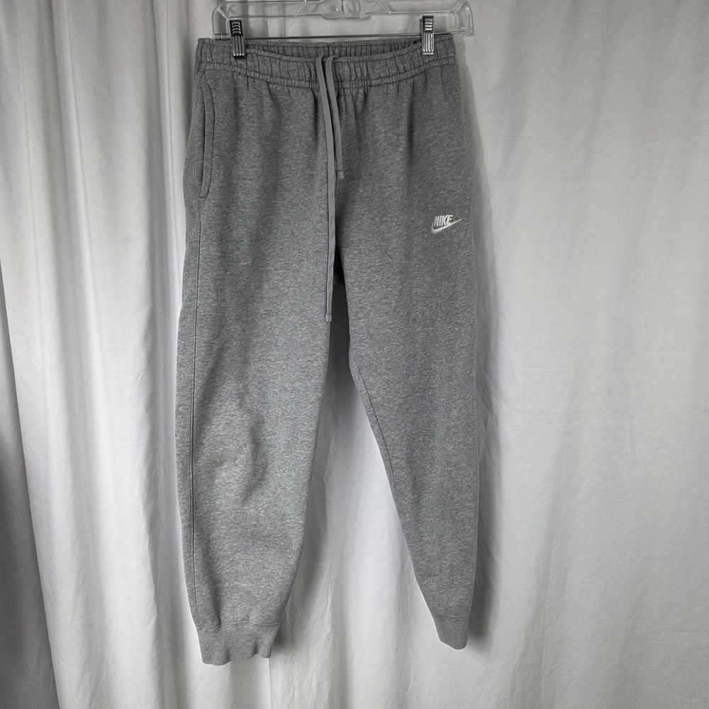 Nike Pants Mens Medium Gray Fleece Joggers Sweatpants Cuffed Swoosh Logo Casual